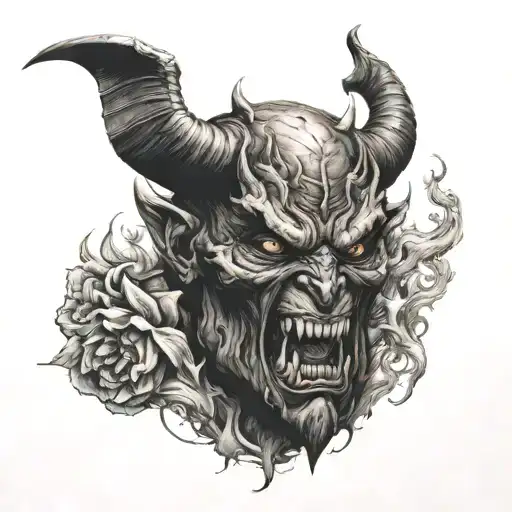 Reversible devil and human tattoo design idea