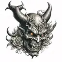 Reversible devil and human tattoo design idea