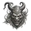 Reversible devil and human tattoo design idea