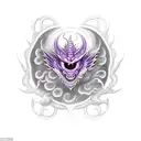 fierce purple dragon eye with reflection of dragon with wings spread and breathing fire inside the eye tattoo design idea