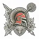spartan helmet and shield adorned tattoo design idea