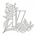 number 19 with carnations and hydrangea flowers growing tattoo design idea