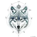 Wolf with compass and north star tattoo design idea