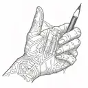 A sketch-style tattoo of a hand holding a pencil, surrounded by various anatomy sketches, showcasing the client's passion for drawing and anatomy tattoo design idea