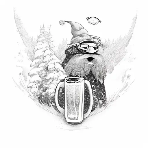 snowboard and beer tattoo design idea