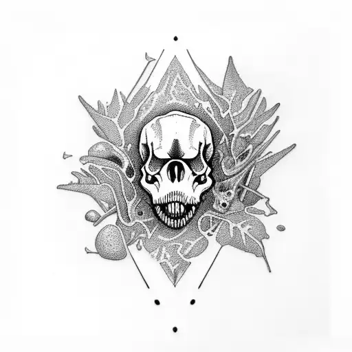 dinosaur skulls with foliage tattoo design idea