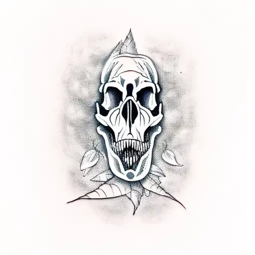 dinosaur skulls with foliage tattoo design idea