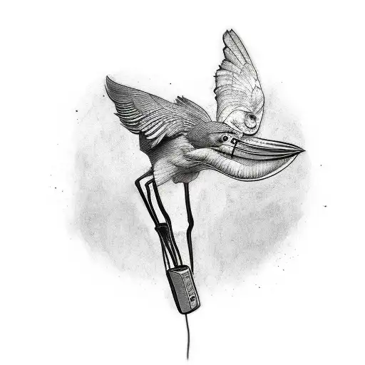 a  tattoo idea composes with a shoebill stork with a backpack and headphone on its head  st tattoo design idea