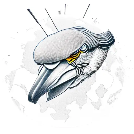 shoebill with a backpack stading on a globe tattoo design idea