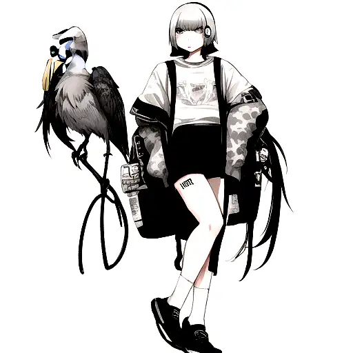 a  tattoo idea in Janusz Grabiański's style composes with a shoebill stork with a backpack and headphone on her head  st tattoo design idea