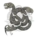 black, snake, curly, long, thin, lines, lightning tattoo design idea