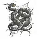 black, snake, curly, long, thin, lines, lightning tattoo design idea