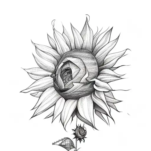 hot air balloon with mountains rose and sunflower tattoo design idea