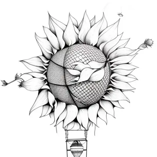 hot air balloon with mountains rose and sunflower tattoo design idea