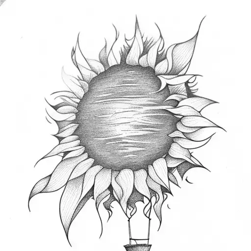 hot air balloon with sunflower and mountains tattoo design idea