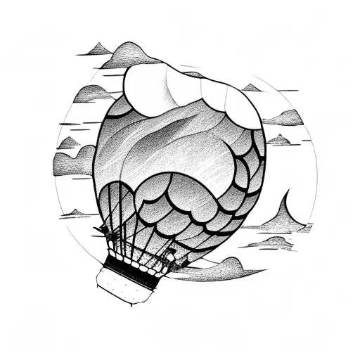 hot air balloon with mountains tattoo design idea
