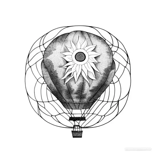 hot air balloon with sunflower and mountains tattoo design idea