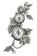 stopwatch with roses tattoo design idea