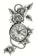 stopwatch with roses tattoo design idea