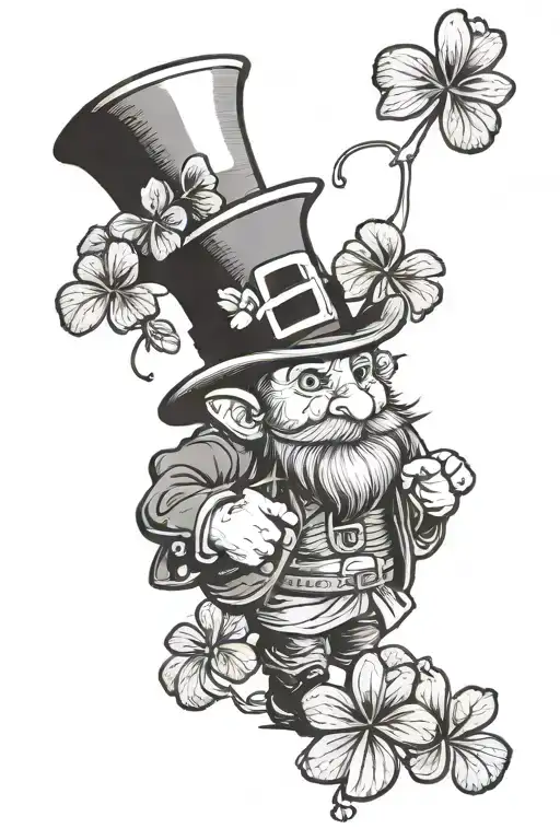 leprechaun with a 4 leaf clover tattoo design idea