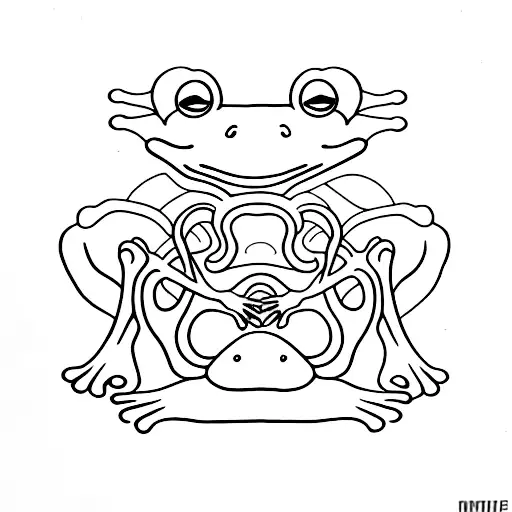 Philosophical exploration of existence through frog symbolism tattoo design idea