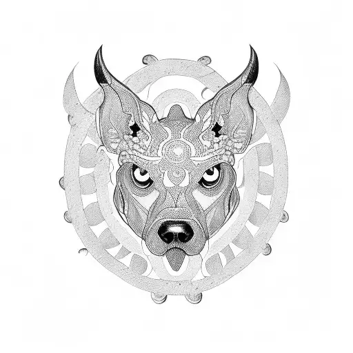 mascota perra con arma tattoo design idea