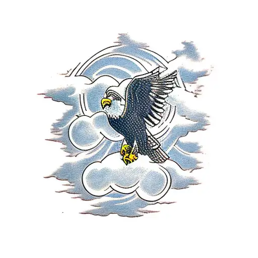 An eagle soaring through the clouds with its wings spread wide tattoo design idea