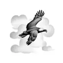 An eagle soaring through the clouds with its wings spread wide tattoo design idea