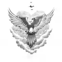An eagle soaring through the clouds with its wings spread wide tattoo design idea