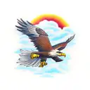 An eagle soaring through the clouds with its wings spread wide tattoo design idea