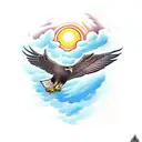 An eagle soaring through the clouds with its wings spread wide tattoo design idea