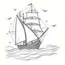 Design me a tattoo of a ship that is in a storm, but the ship sails, not knowing what will happen to it, but it sails, o tattoo design idea
