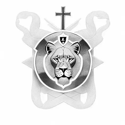Christian cross, lion of Judah, Christian shield, baseball tattoo design idea