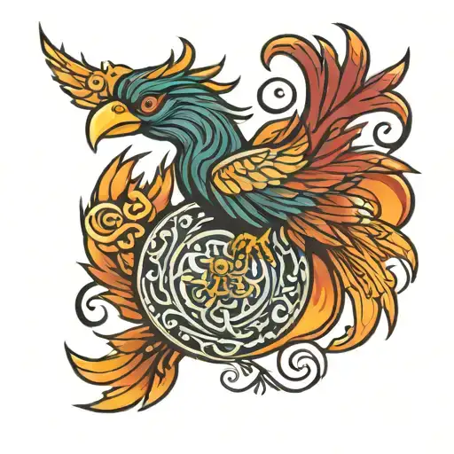 phoenix drawn as an alchemical symbol tattoo design idea
