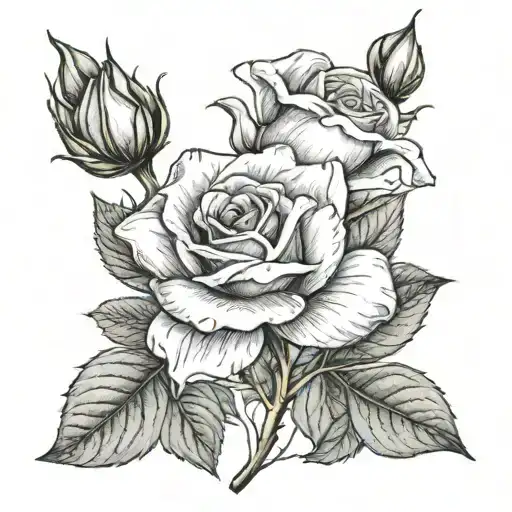 march, March, November October birth month flower with 4 rosebuds tattoo sketch tattoo design idea