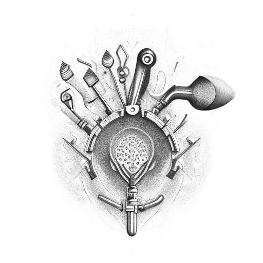 A garden filled with surreal psychedelic plants, where the flowers resemble surgical tools tattoo design idea