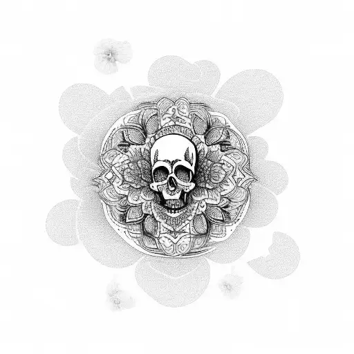 A psychedelic flower garden with a skull hidden within tattoo design idea