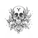 A psychedelic flower garden with a skull hidden within tattoo design idea