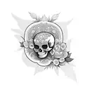 A psychedelic flower garden with a skull hidden within tattoo design idea