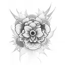 A psychedelic flower garden with a skull hidden within tattoo design idea