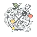 an infinity sign, a wave, a sun with five sunbeams, a moon and one star, all inside an apple  tattoo design idea