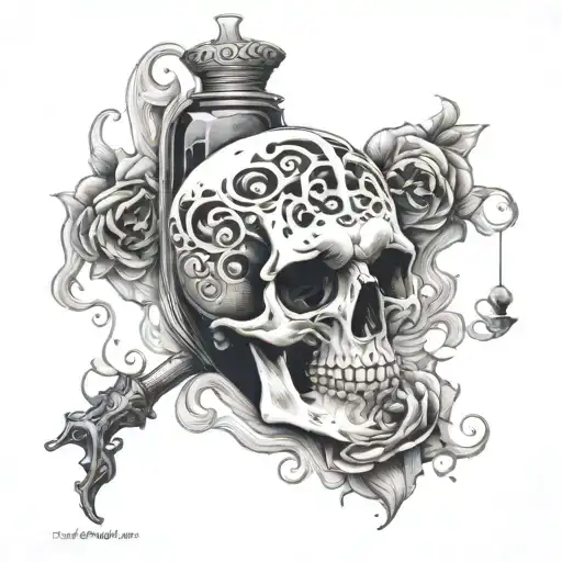 vapor time is running out hourglass skull   tattoo design idea