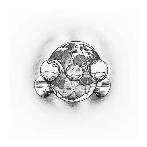 three people sitting on the planet earth tattoo design idea