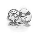 three people standing on planet Earth tattoo design idea