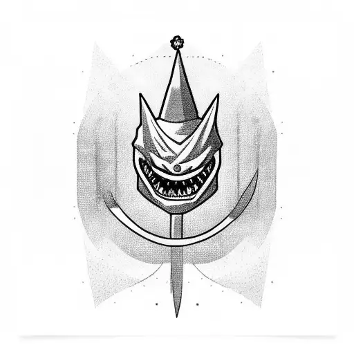a ski mask with gengar's smile and a crown of thorns tattoo design idea