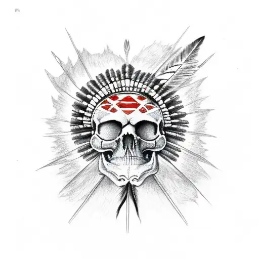 native american skull with flame eyes  tattoo design idea