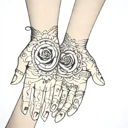 Design two hand tattoos for a married couple that form a symbol when they shake hands. tattoo design idea