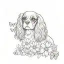 cavalier king charles spaniel in daisies with butterflies tattoo design idea
