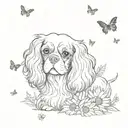 cavalier king charles spaniel in daisies with butterflies tattoo design idea