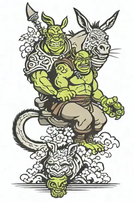 Shrek and Donkey sleeve tattoo tattoo design idea